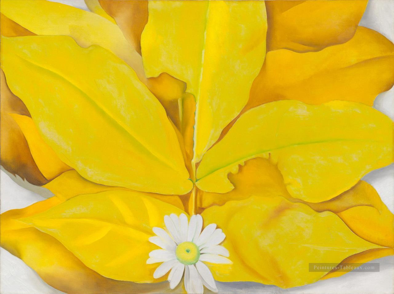 Feuilles de Hickory jaune avec décoration florale Daisy Georgia Okeeffe Peintures à l'huile